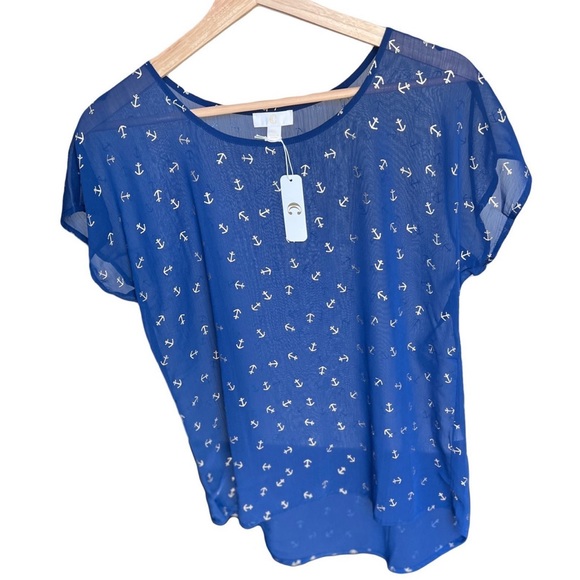 Navy Blue Nautical Short Sleeve Top NWT - Picture 4 of 6